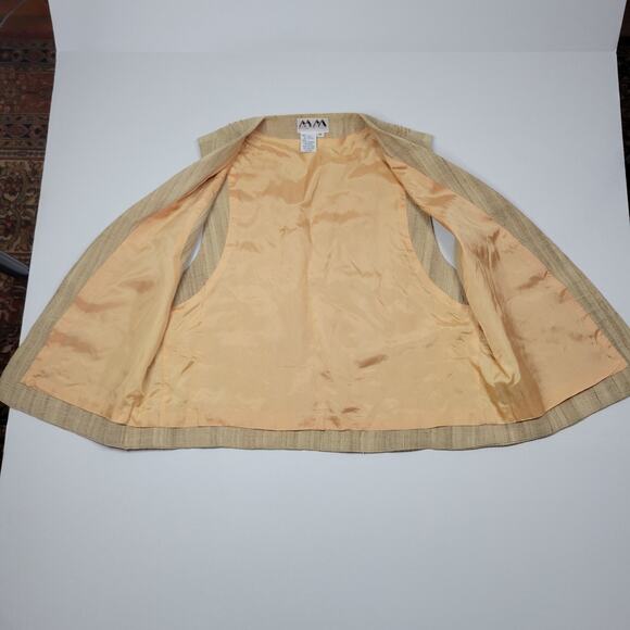 Krizia MM Vest Linen & Silk Beaded w/ Pine Motif Tan Lined Made in Italy Size M - Picture 4 of 5